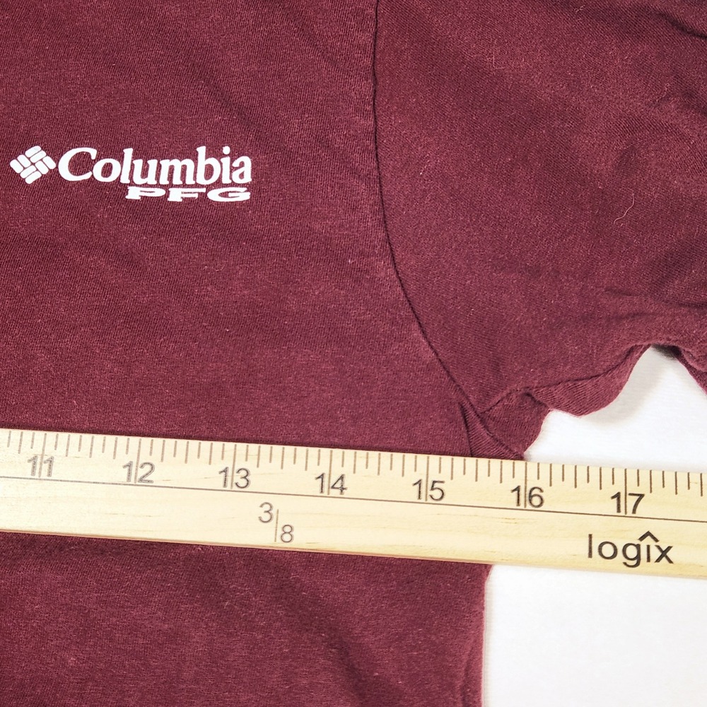 Columbia‎ PFG Mens Small Maroon Bass Graphic Performance Fishing Gear T-Shirt - Picture 7 of 8